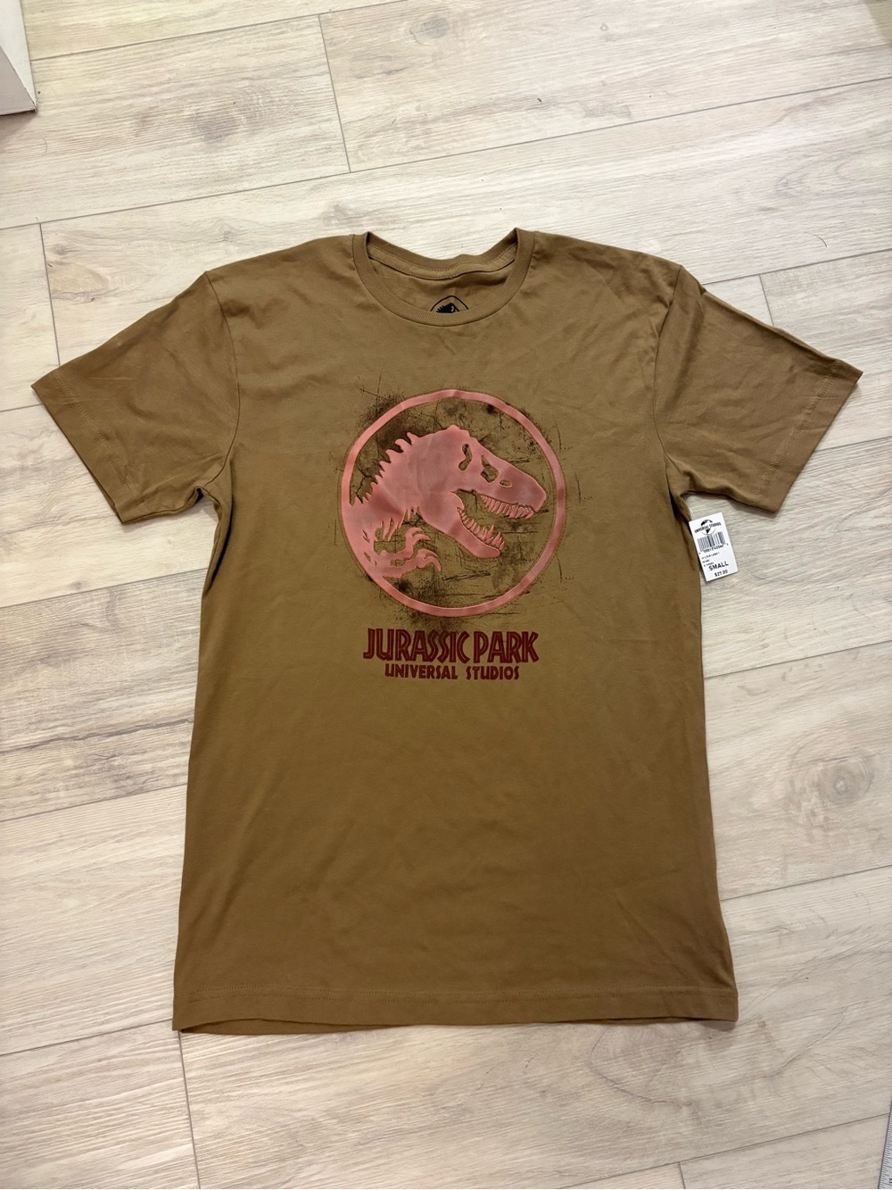 Universal Studios Jurassic Park Brown Crewneck Logo Tee Small NWT